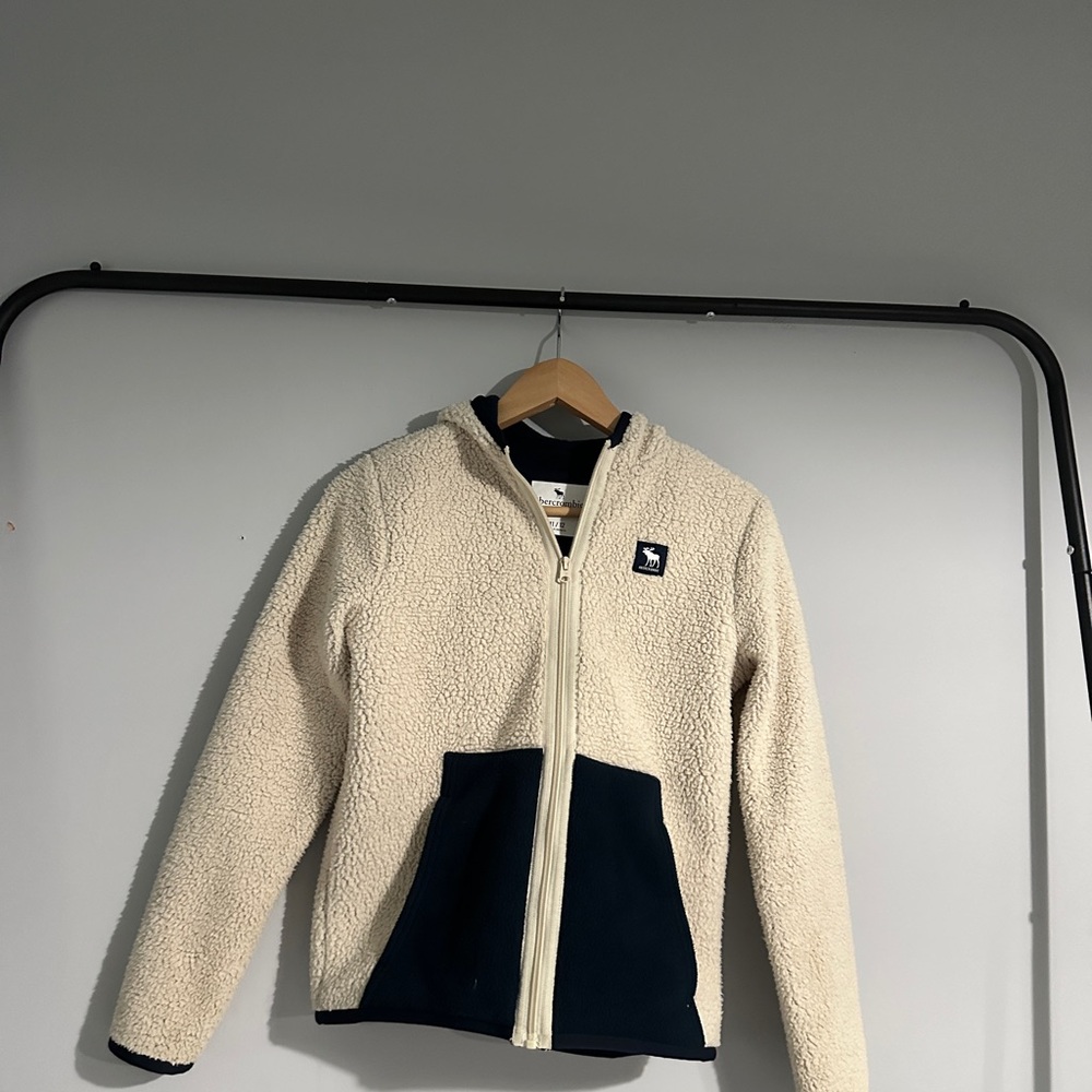 Abercrombie & Fitch Cream and Navy Fleece Jacket
